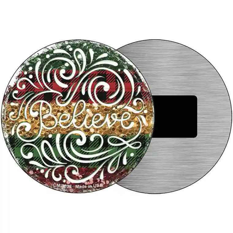 Believe Christmas Novelty Metal Circle Sign 3.5" Magnet (CM)