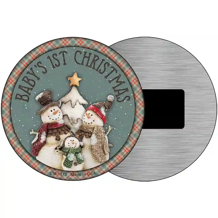 Babys First Christmas Novelty Metal Circle Sign 3.5" Magnet (CM)