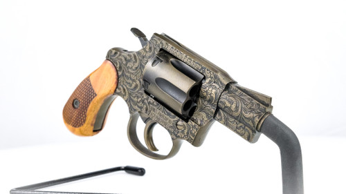 Engraved and Cerakoted Rock Island M206 .38 Special with bronze-toned Fragout scrollwork