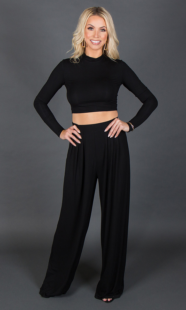 Mock Neck Crop Top Black Prissy Duck - Main Image