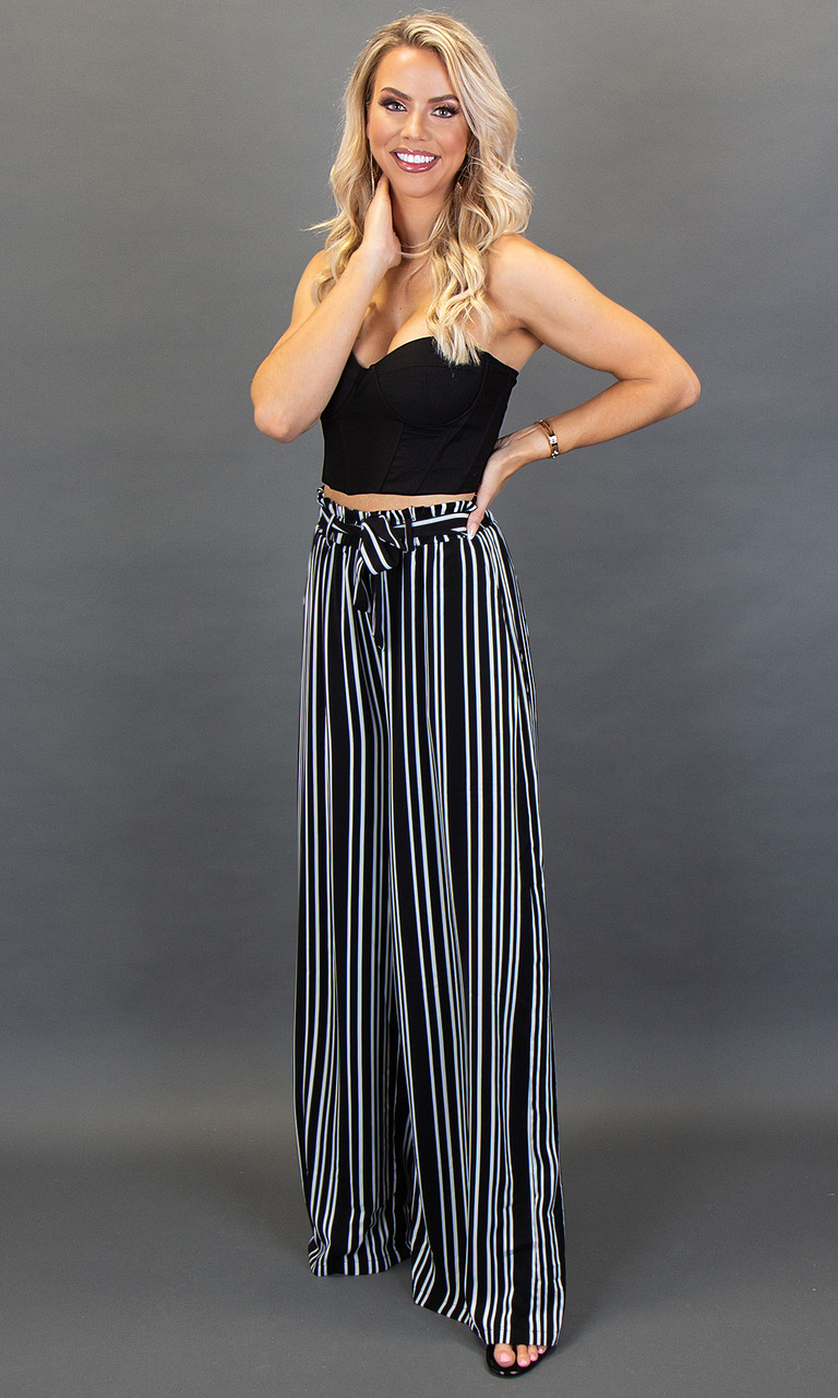 Florence Wide Leg Pants - Black Stripe - Prissy Duck