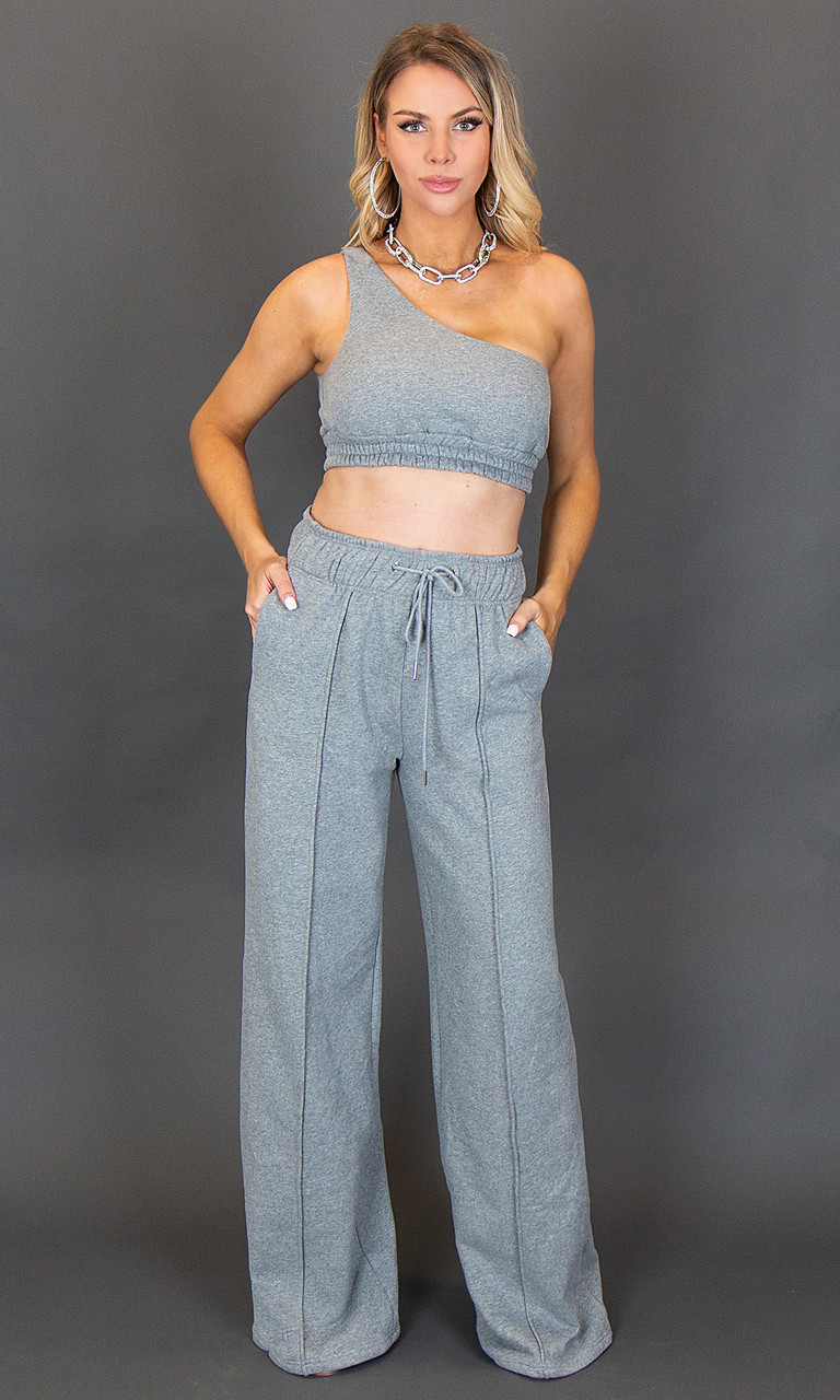 Wide Leg Gray Sweatpants for Tall Women | Prissy Duck