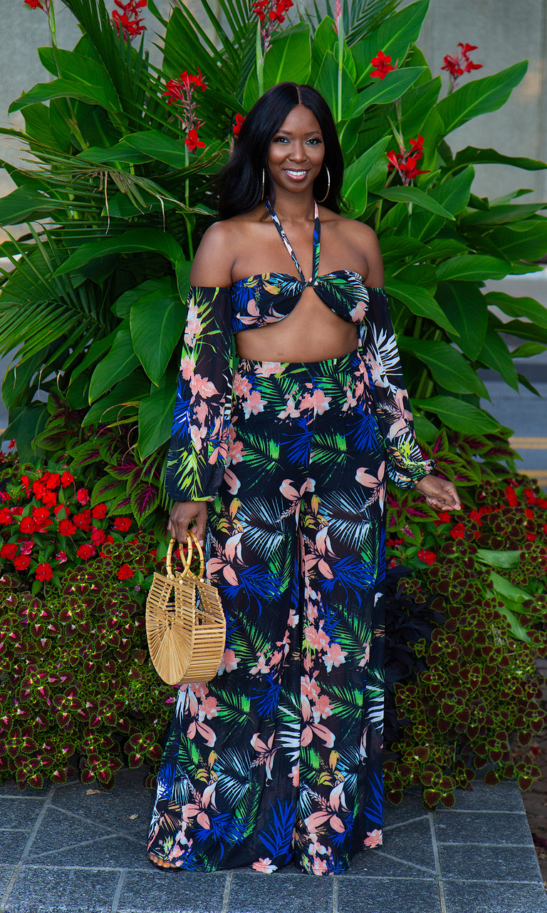 Tall Women's White Tropical Pant Set|Tall Clothing|Beachwear