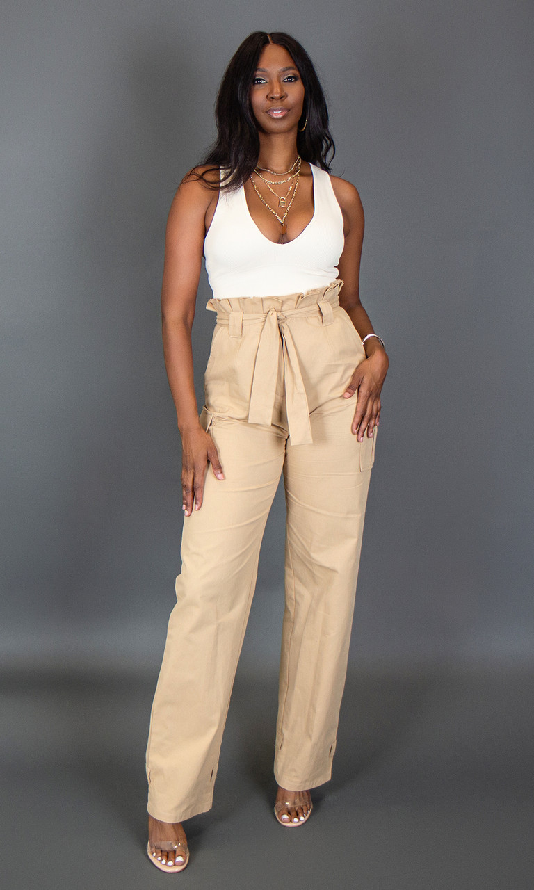 Tall Women's Tan Paper Bag Cargo Pants Tall Clothing