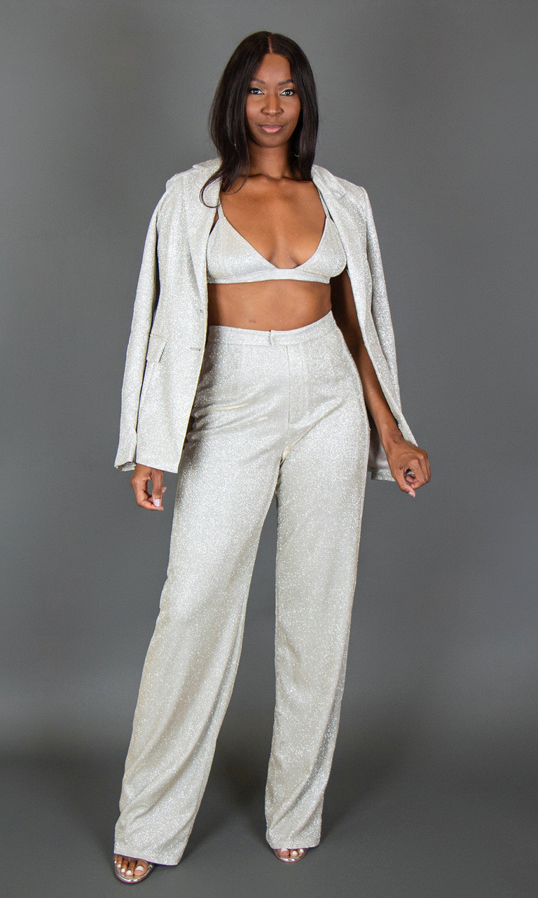 Tall Women's Silver Glitter Pants |Tall Women's Clothing
