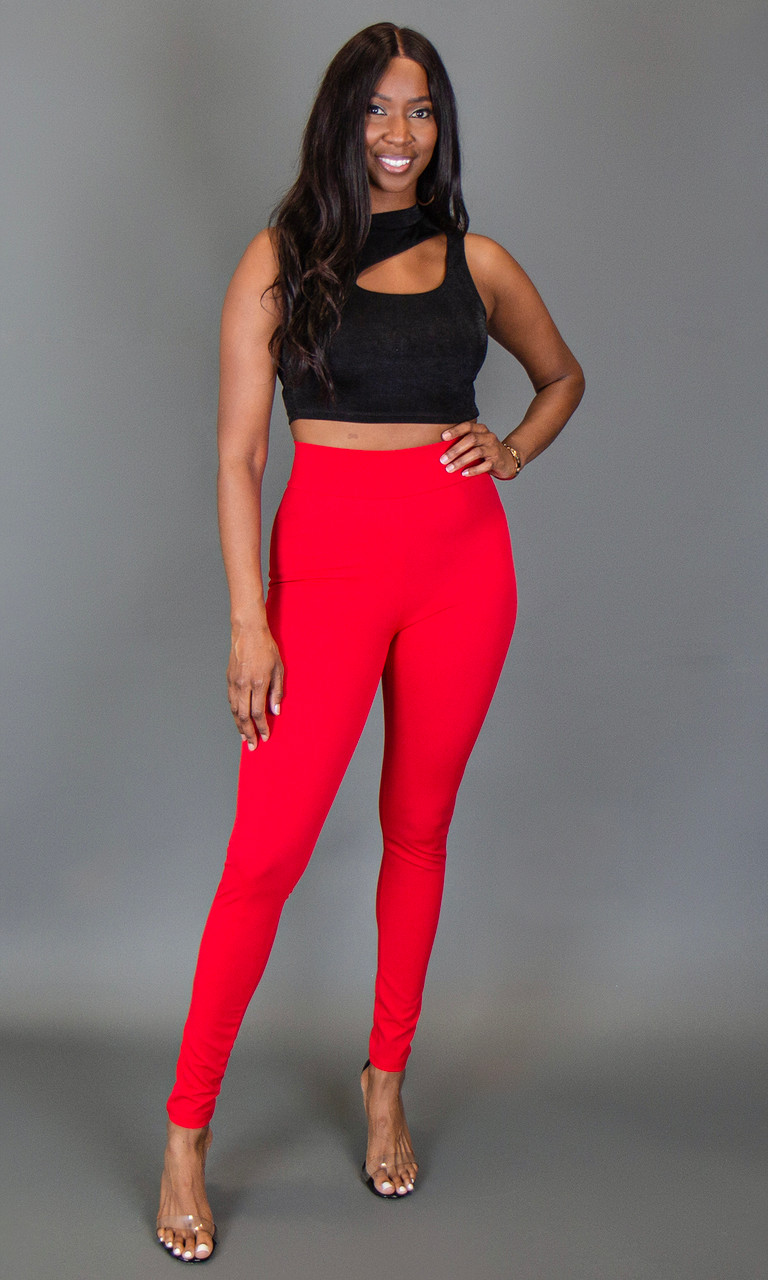 Tall Women's Red High Waist Skinny Pants | Prissy Duck