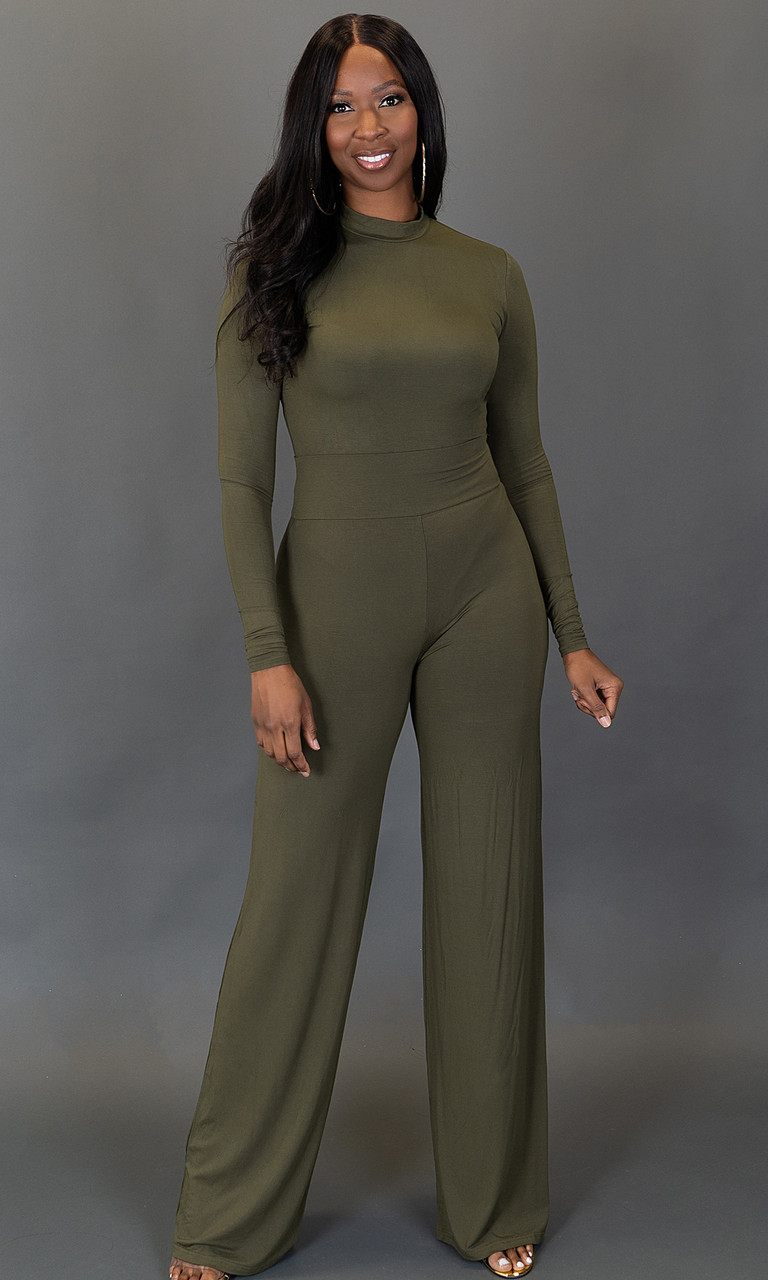 Jumpsuits Women's Mock Neck Bodysuit Tall Women's Olive Green