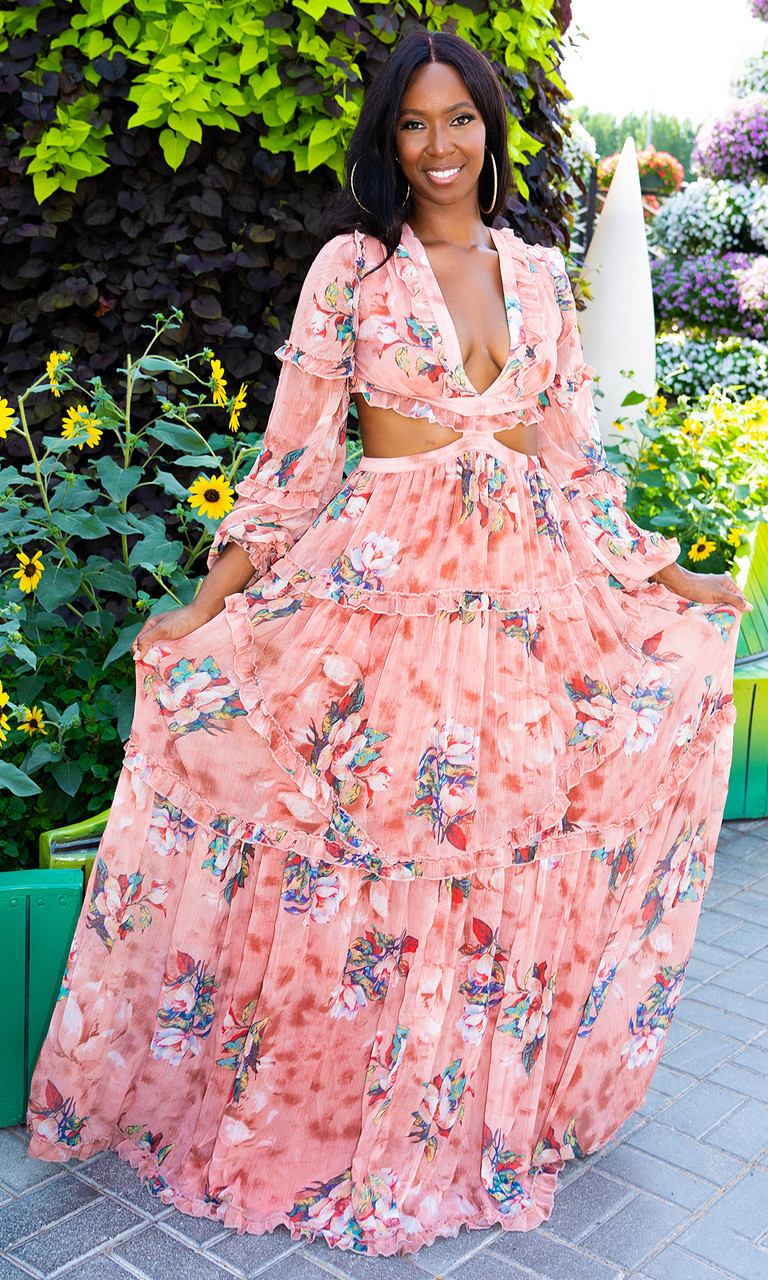 Maxi Dress White Lace Top Pink Bottom Dress Prom Dress White Top