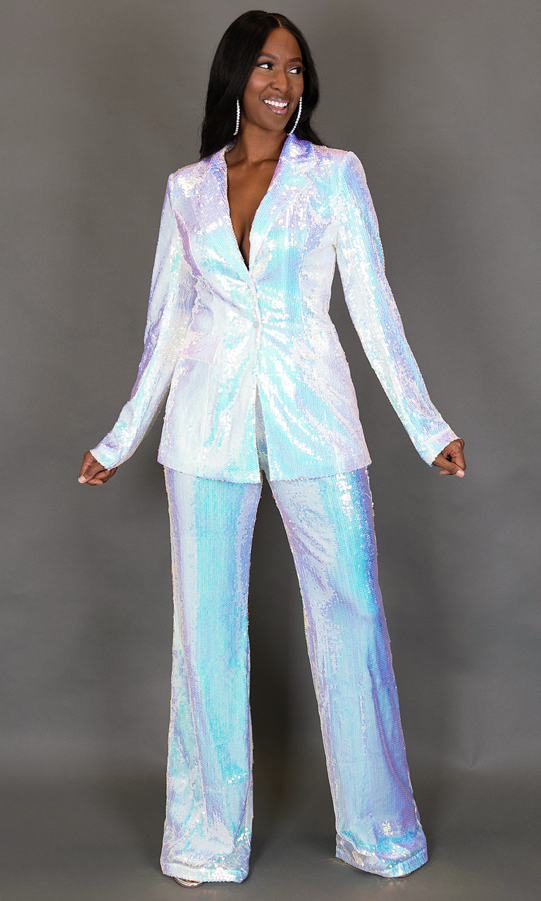 White Sequin Blazer for Tall Women | Prissy Duck