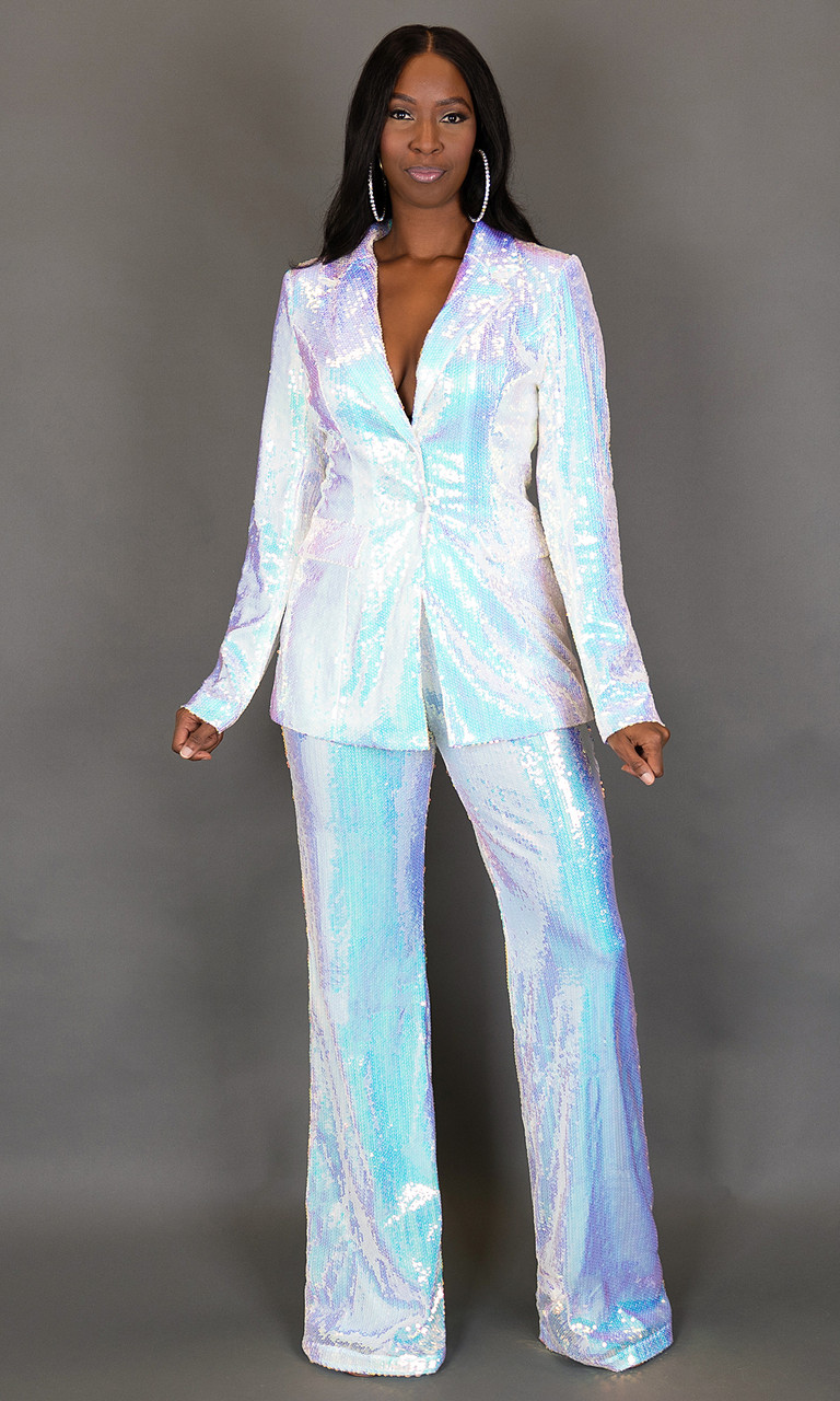 White Sequin Blazer for Tall Women | Prissy Duck