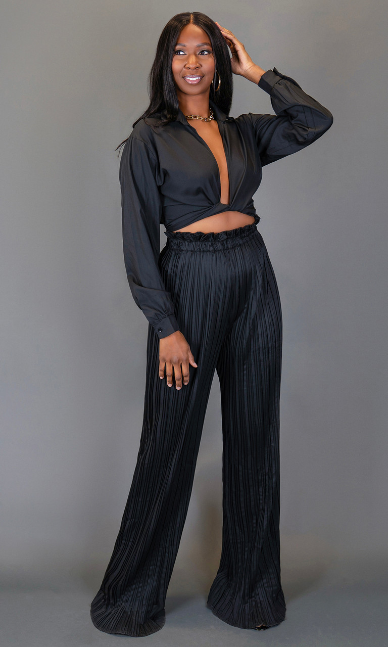 Gianna Pleated Pant Set - Black