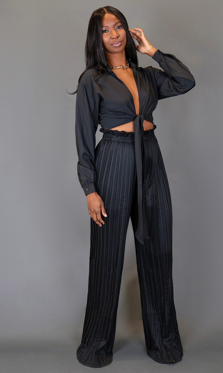 Gianna Pleated Pant Set - Black