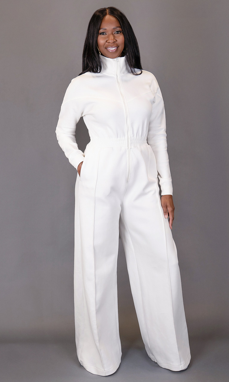 Tall Women's White Sweat Jumpsuit | Tall Sweatsuits