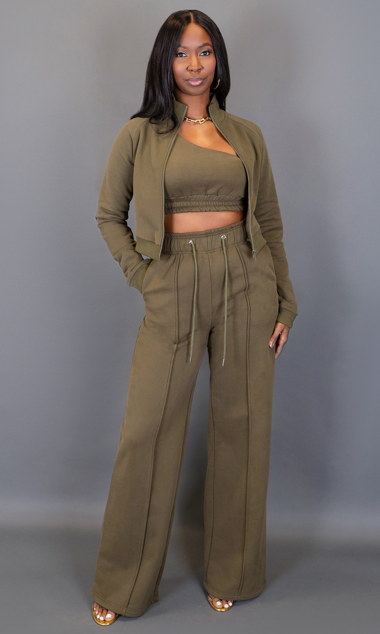 Wide Leg Olive Green Sweatpants for Tall Women | Prissy Duck