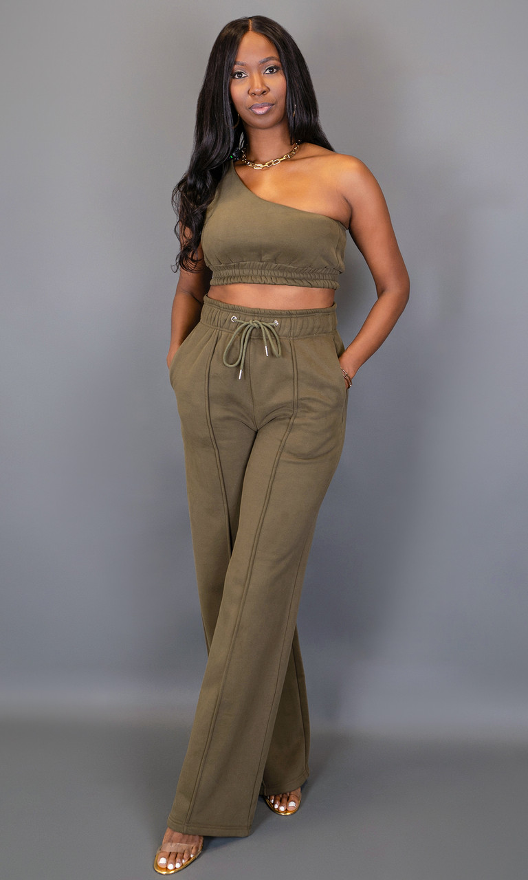 Tall Women's Olive Green One Shoulder Top | Prissy Duck