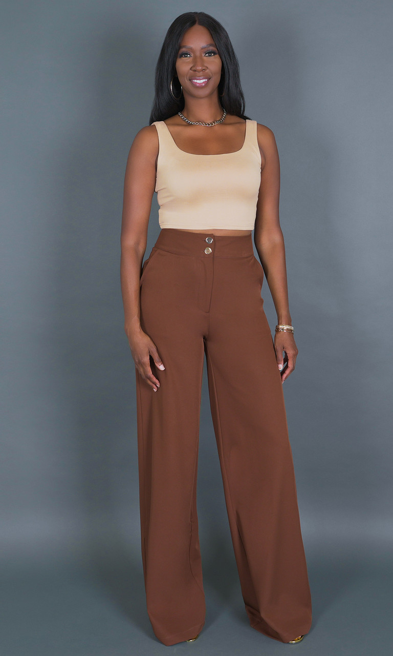 Brown Wide Leg Dress Pants for Tall Women