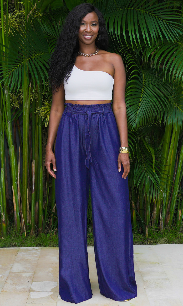 Dark Blue Denim Wide Leg Pants for Tall Women | Prissy Duck