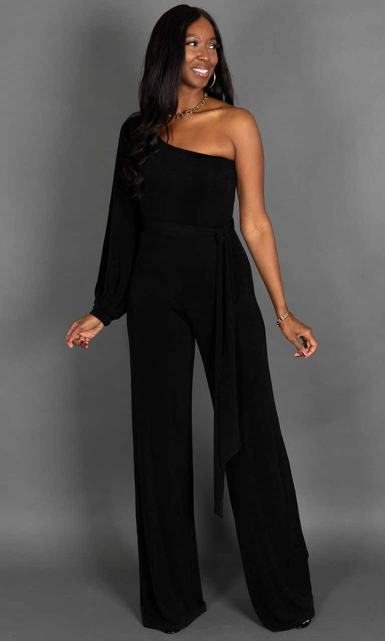 Tall Women's One Shoulder Black Jumpsuit