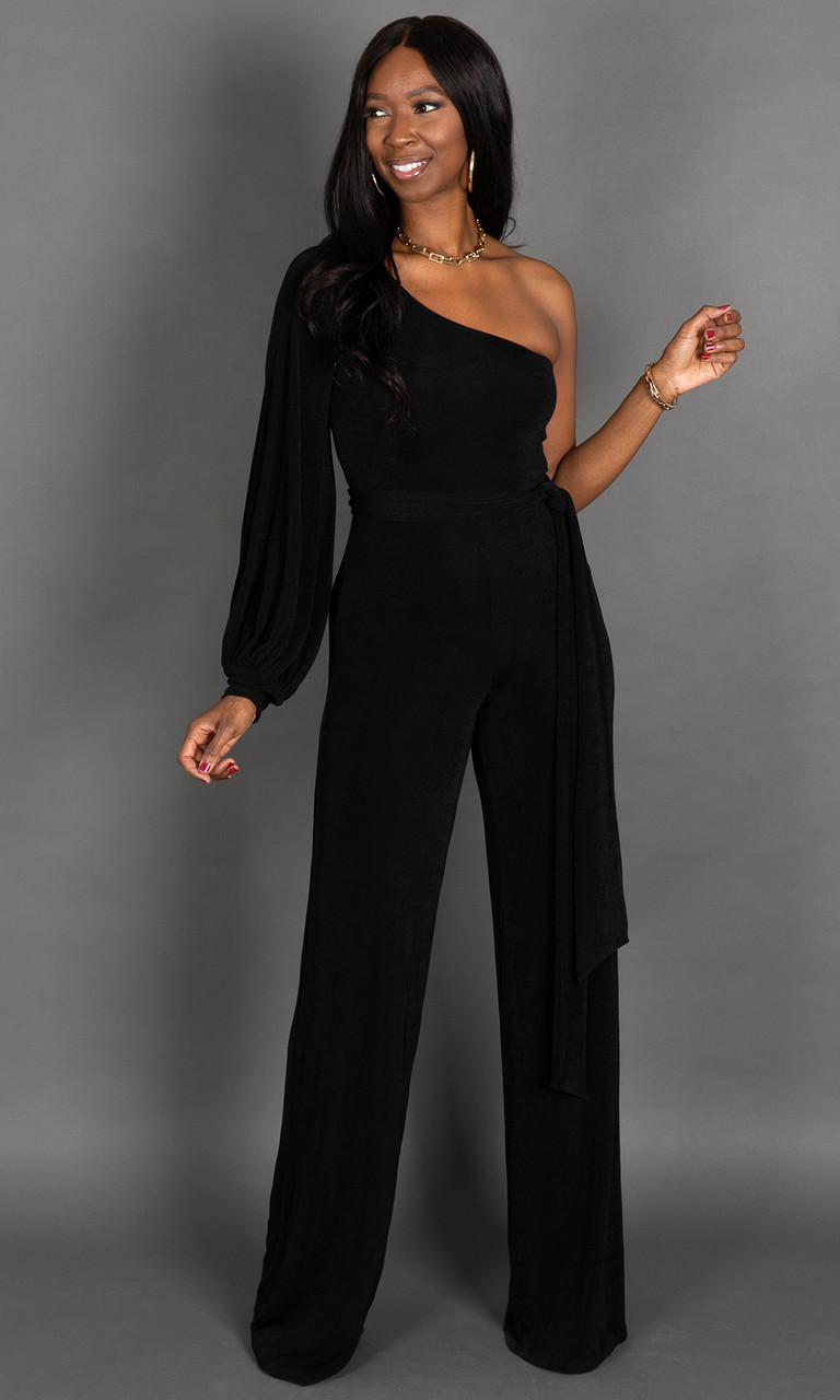 Tall Women's One Shoulder Black Jumpsuit