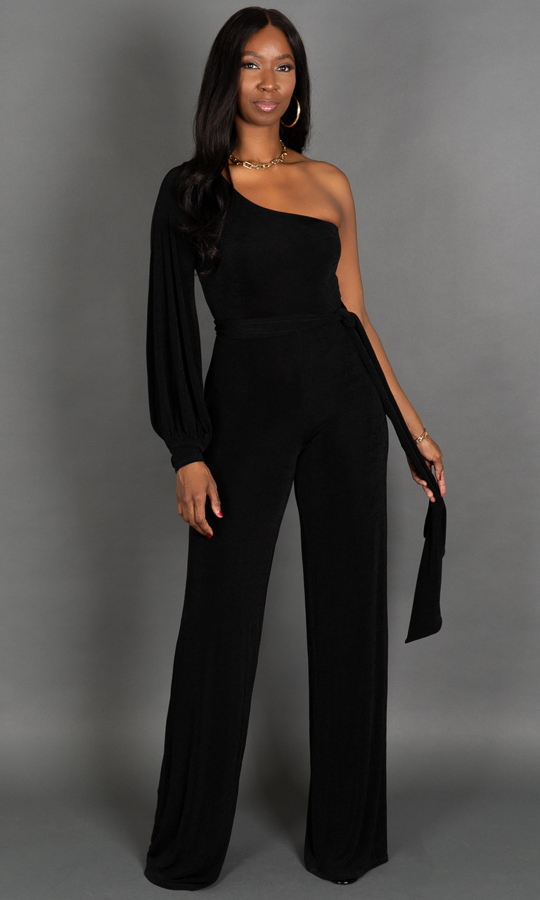 Tall Women's One Shoulder Black Jumpsuit