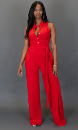    Button Up Jumpsuit - Red