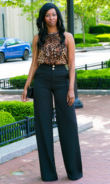   Double Button Pants - Black