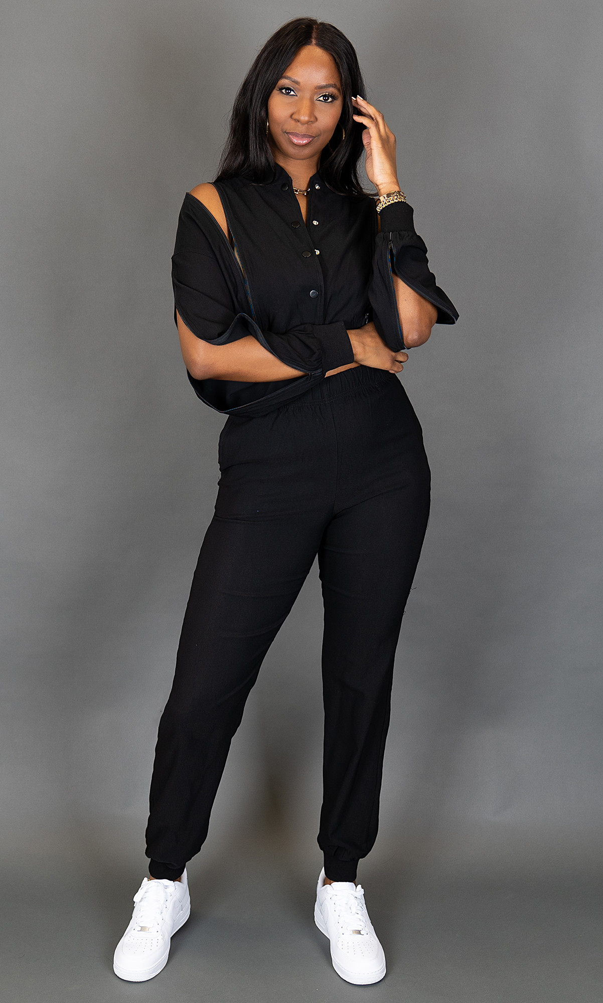 Tall Women's Black Jogger Set Tracksuit Prissy Duck