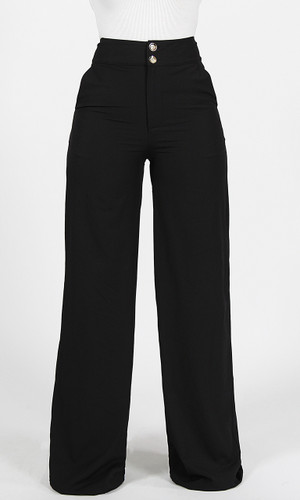   Double Button Pants - Black