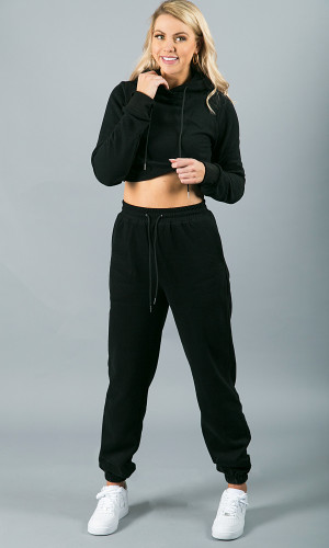 Chill Mode Crop Hoodie - Black