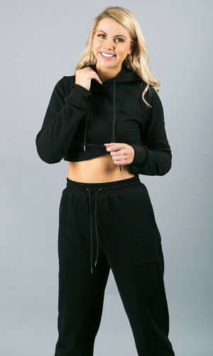 Chill Mode Crop Hoodie - Black