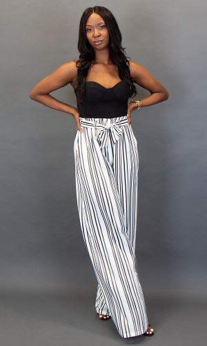  Florence Wide Leg Pants - White Stripe