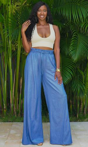 Florence Wide Leg Pants - Medium Blue Denim