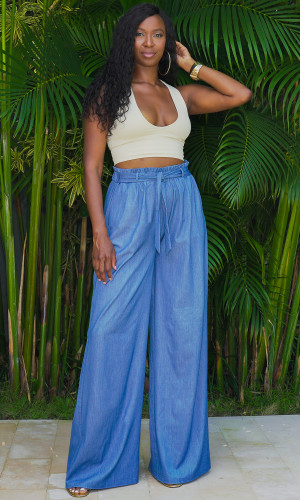 Florence Wide Leg Pants - Medium Blue Denim