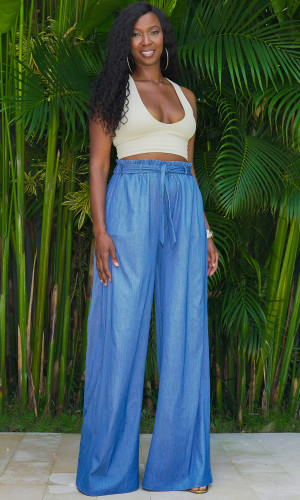 Florence Wide Leg Pants - Medium Blue Denim
