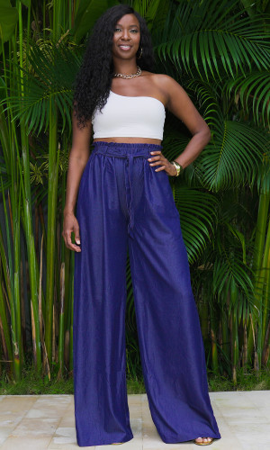 Florence Wide Leg Pants - Dark Blue Denim