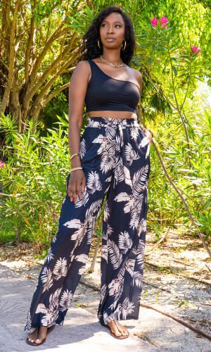 Florence Wide Leg Pants - Leaf Print