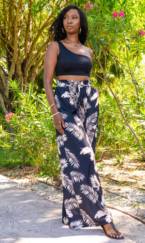 Florence Wide Leg Pants - Leaf Print