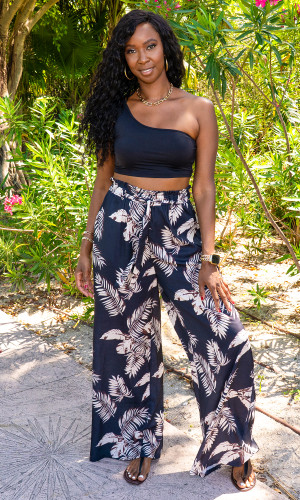 Florence Wide Leg Pants - Leaf Print