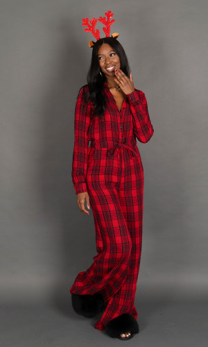 Cozy Night In Jumpsuit - Red & Black Plaid