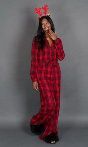 Cozy Night In Jumpsuit - Red & Black Plaid