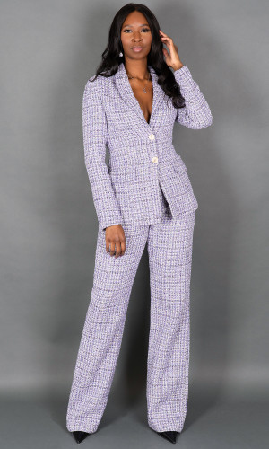 Phoebe Tweed Pants - Purple & White