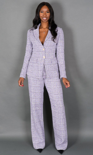 Phoebe Tweed Pants - Purple & White