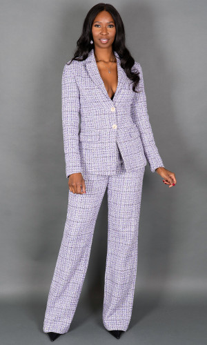 Phoebe Tweed Pants - Purple & White