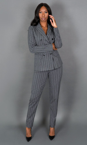 Blake Pinstripe Blazer - Gray