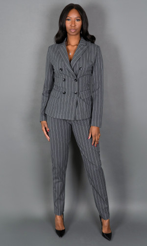 Blake Pinstripe Blazer - Gray