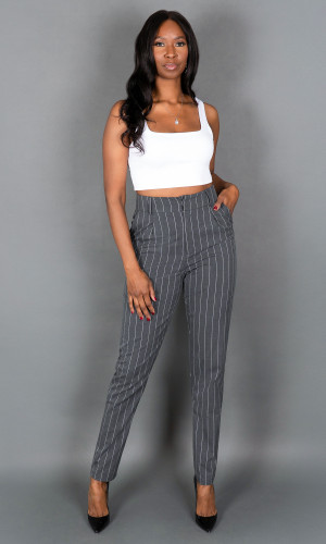 Blair Pinstripe Pants - Gray