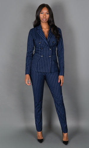 Blake Pinstripe Blazer - Navy