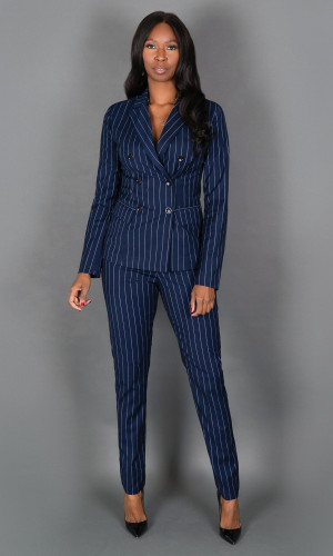 Blair Pinstripe Pants - Navy