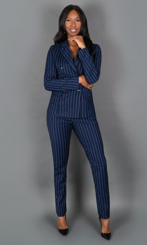 Blair Pinstripe Pants - Navy