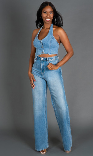 Hadley Denim Halter Vest - Medium Wash